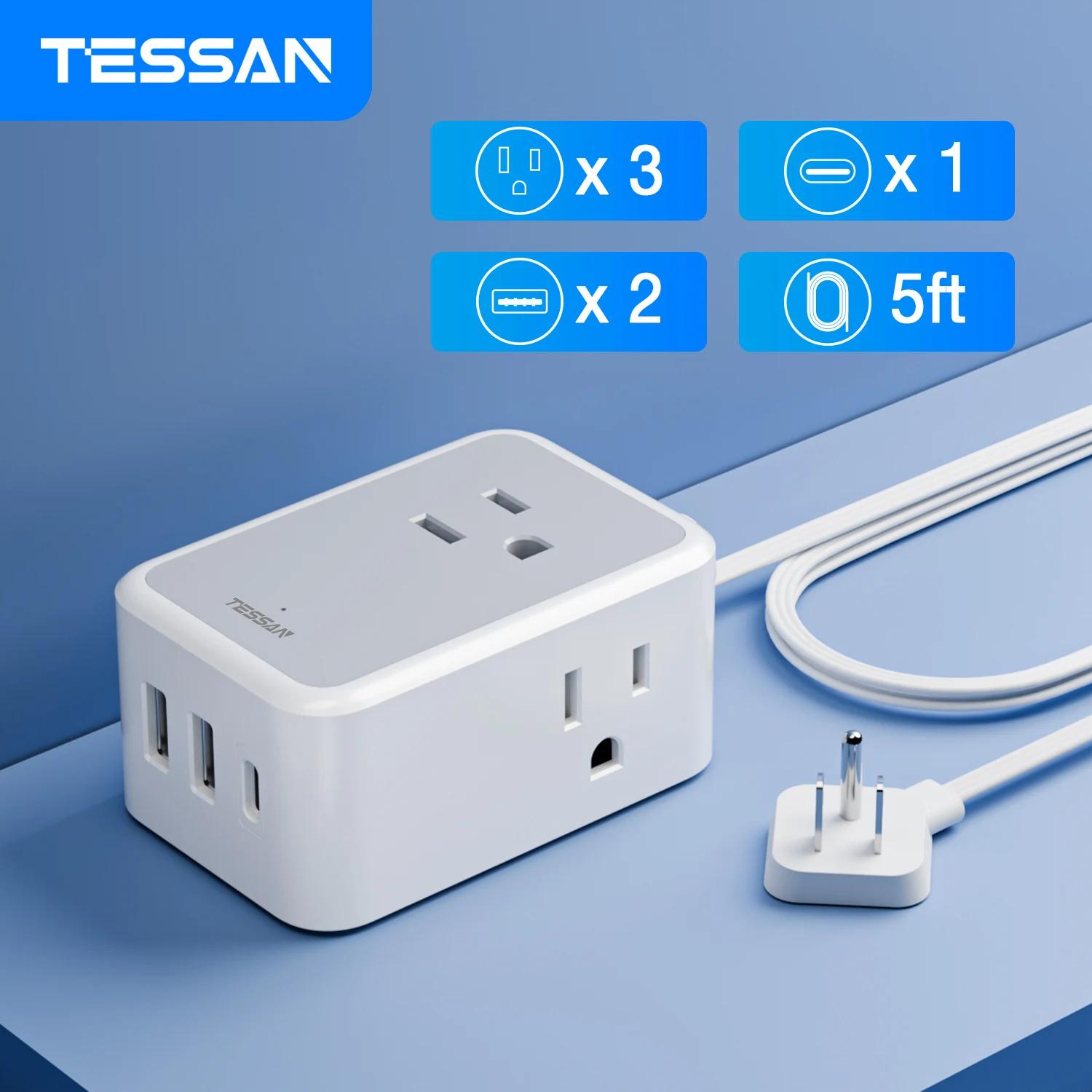 TESSAN ʹ Ƽ, AC ܼƮ 3 , USB 3  (USB C 1 ), 5 Ʈ ÷ ÷ ͽټ ڵ,  繫 , 6 in 1